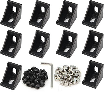 Befenybay Profilo in alluminio estruso 3030 staffa angolare ad angolo retto con viti per profilo di estrusione in alluminio da 8 mm serie 3030 (3030-nero-10 con viti)