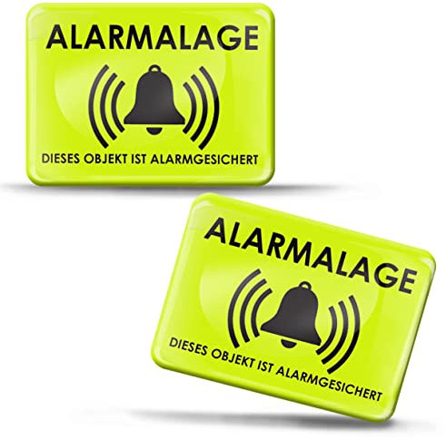 SkinoEu 2 Stück Aufkleber 3D Gel Hochwertiges Hinweiszeichen Warnhinweis Achtung Alarmalage Alarmgesichert Alarm Geschützt Sticker Sicherheit für Auto Wohnmobil Tür KS 85
