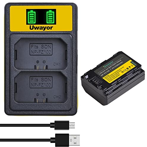 Uwayor NP-FZ100 Camera Battery Charger Set Replacement Battery Kit USB Dual Slot Battery Charger for Sony NP-FZ100 Sony A7 III A7R III A7R IV A9 Alpha 9S A9S A7III A7R3 A7R4 Camera Batteries