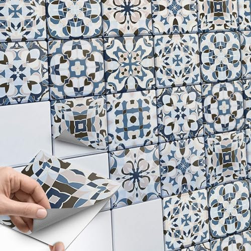 10 Stück Fliesenaufkleber, Fliesenfolie 10x10 cm für Bad und Küche - Klebefliesen, Mosaikfliesen selbstklebend - SET // Design: Orientalische Fliesen LIMAN