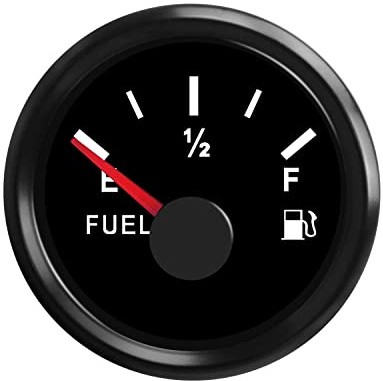 0-90 Ohm Fuel Level Gauge Waterproof Marine Fuel Gauge Black | 52mm Dial LED Backlight Universal Fuel Tank Meter Gauge for Boat Car Truck RV Yacht