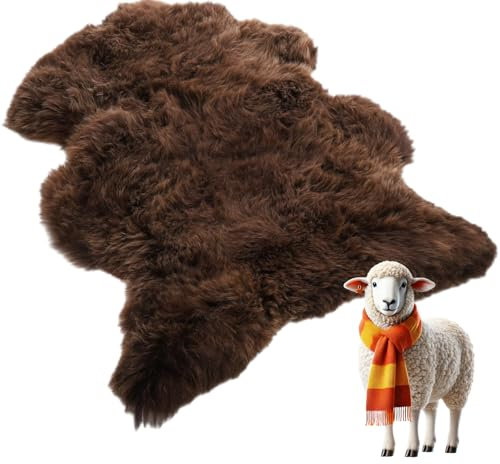 LAMMFELLHOF Schaffell Echt, Lammfell Teppich Echt - Schaffell Echt Braun Natürliche Qualität Fell Echt - Lammfelle, Schafsfelle Echt Fell Deko - Kuschelteppich (Braun, S -ca.80-90cm)