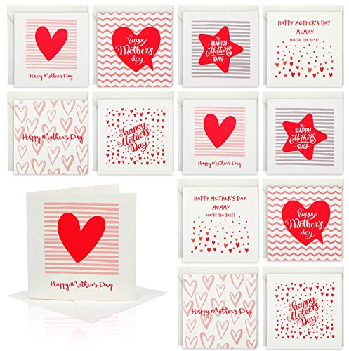 Faccito 24 Sets Muttertagskarten mit Umschlägen 8,5 x 8,5 cm, 6 Designs | Für Muttertag und Geburtstag, Happy Mother's Day Notizkarten, Kleine Grußkarten, Mit Umschlägen, Muttertaggeschenk