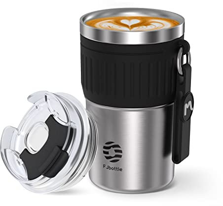 Fjbottle Travel Mug with Leakproof Lid 400ML, Reusable Insulated Coffee Cup, Stainless Steel Thermal Cup Double Walled, Coffee Travel Mug for Hot and Cold Drinks