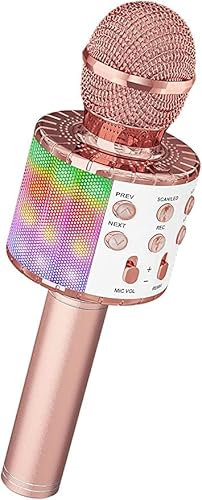 The Glow Barn TGB Karaoke Wireless Microphone, 4 in 1 Handheld Bluetooth Microphone Speaker Karaoke Machine Home KTV Player Compatible with Android & iOS Devices for Party/Kids Singing (Rose Gold)