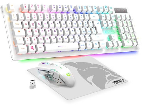 EMPIRE GAMING - Armor RF800 Wireless Ricaricabile Tastiera e Mouse QWERTY(Italiana-Layout)-Tastiera Senza Fili 2.4G RGB-Mouse 4800 DPI Con Tappetino per Mouse-PC PS4 PS5 Xbox One/Series Mac-Blanco