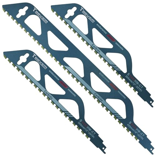 Toovem Lot de 3 lames de scie sabre en alliage de carbure de tungstène pour ciment creux, béton poreux, fibre de ciment, coupe du bois, tube en PVC 30,5 x 30,5 x 45,7 cm, tige universelle