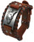 Cupimatch Herren Armband Retro Breites Metall Wikinger Armband Herren PU Braun Leder Armband Punk Style Armbänder Breiter Gürtel Manschette Armreif Rock Wrap für Männer Junge
