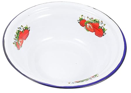 GRIRIW Vintage Enamel Basin for Home Kitchen Iron Soup Noodle Bowl Large Capacity Rolled Edge for Washing up Serving