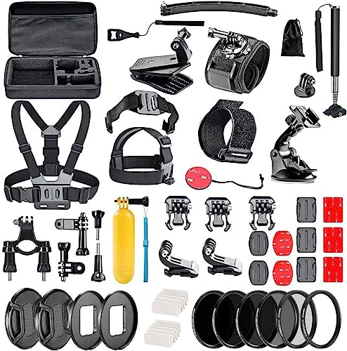 Navitech 60 in 1 Action Kamera Zubehör Combo Kit mit EVA-Hülle - Kompatibel mit GoXtreme Black Hawk Real 4K Ultra HD Action Cam
