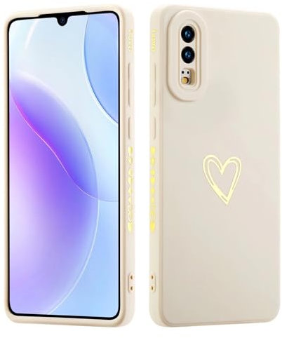 JIEZUIMEI Hülle für Huawei P20, Dünn Silikon TPU Bumper Handyhülle mit süß Herz Muster Motiv, Ultradünn Mädchen Stoßfest Kratzfeste Schutzhülle Case Cover-Weiß