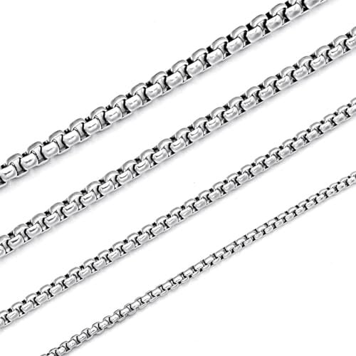 HSWYFCJY Mens Necklace Silver Round Box Chain Width 4mm 316L Stainless Steel Rolo Chain Necklace Length 50cm Birthday/Holiday Jewellery Gifts for Women Men