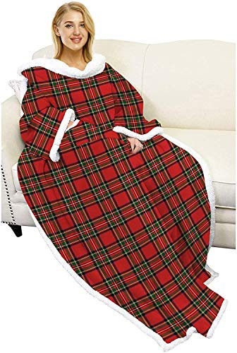 SARUEL Classy Wearable Snuggle Blanket with Sleeves and Foot Pocket, Soft Cosy Fleece Slankets for Women Warm Fluffy Plush Throws Winter TV Blanket for Sofa Couch