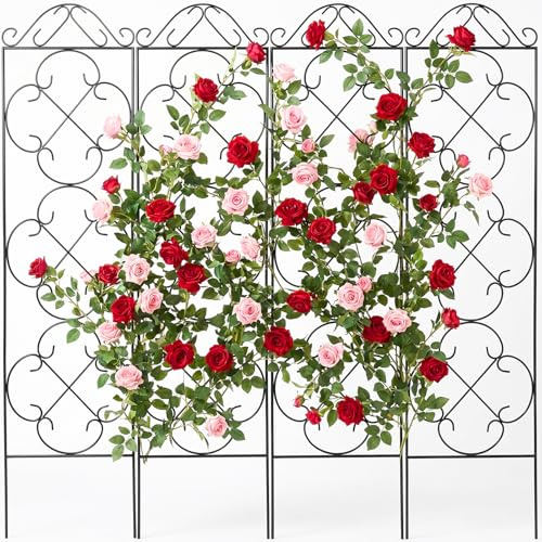 Thealyn Rankgitter Metall 4er Set, 142 x 31 cm, Pflanzenstütze | für Kletterpflanzen, Rankhilfe für Blumentopf, Balkon, Terrasse und Garten, für Clematis, Efeu und Blumen, Schwarz