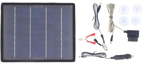 DEWIN Solar Car Battery Charger OBD, 12V Portable Solar Panel Power Backup Kit with Cigarette Lighter and Alligator Clips Trickle Battery Charger Maintainer for Car Marine Motorcycle RV