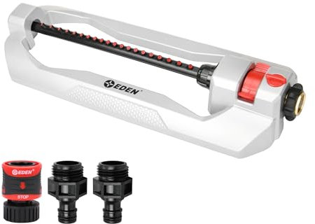 Eden 94111 Rasen- und Gartensprinkler aus Metall, oszillierend, für Hof, mit Schnellanschluss, Starter-Set, 4.400 m² Abdeckung, strapazierfähig