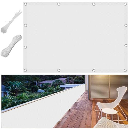FlySoul Sonnenschutz Balkon Ohne Bohren 140x700cm Segeltuch Wasserdicht im Viele Größe und Farben, Schattierungsnetz inkl Befestigungsseile, UV-Schutz, Wetterfest für Garten Terrasse