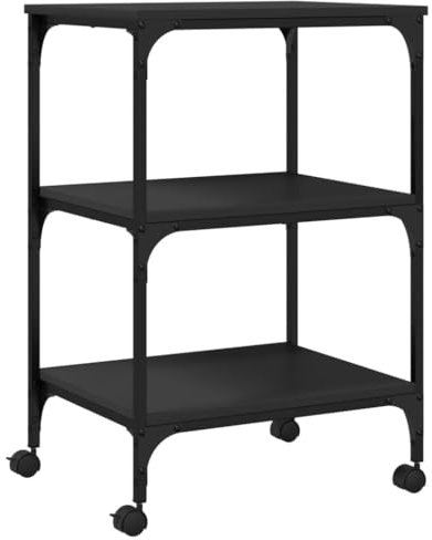 vidaXL Druckerständer, Druckertisch mit 4 Rollen 3 Ablagen, Druckerwagen für Büro Arbeitszimmer, Druckerhalter, Schwarz Holzwerkstoff