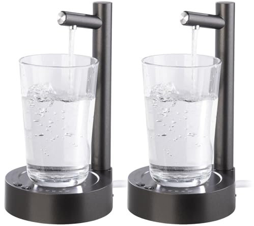 Rosenstein & Söhne Trinkwasser-Pumpen: 2er Set Akku-Trinkw.-Pumpe m Edelstahl-Auslass u Becherablage, schwarz (Tischwasserspender, Nachttisch-Wasserspender, Picknick)