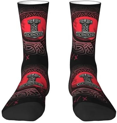 Viking Socken Sportsocken Nordic Odin Thors Hammer Totem Mittelkalbsocken Geeignet für Lauftraining Fitnesssocken