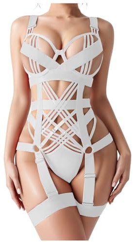 Sexy Gürtel, Strumpfgürtel, Motorradgurt, sexy sexy Unterwäsche, zweiteiliges Set Corsage Sexy Dessous (White, L)