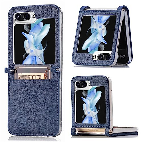 Wuhaizher Samsung Z Flip 6 Case with Card Holder Shockproof Foldable Leather Ultra Thin Wallet Case with PC Back Cover Anti-Scratch Protective Phone Case for Samsung Galaxy Z Flip6 5G, Blue