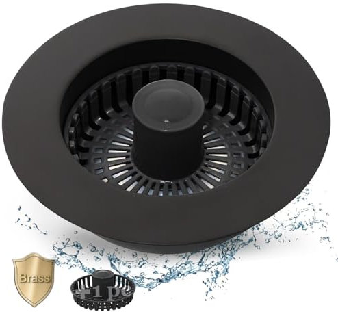 Anlige 3 in 1 Kitchen Sink Drain Stopper, Pop Up Kitchen Sink Drain Strainer, with Metal Basket Strainer, for US Standard 3-1/2 Inch, All Brass Material Black 999