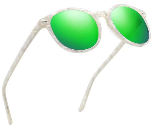 DUCO Retro Polarisierte Damen Sonnenbrille Vintage UV400 Schutz Sonnenbrillen Leichtgewicht Acetat Rahmen DC1230 (Weiß Rahmen Revo Grün Linse)