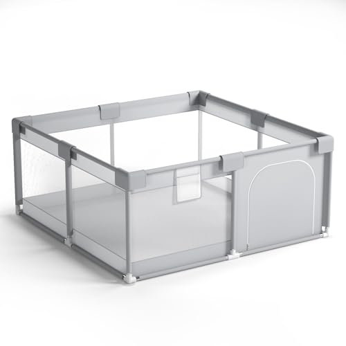 INVOKER Laufstall Baby 120x120cm, Laufstall für Apartment, Kleines Laufgitter Baby, Laufgitter mit Atmungsaktivem Netz an Vier Seiten und Saugnäpfen