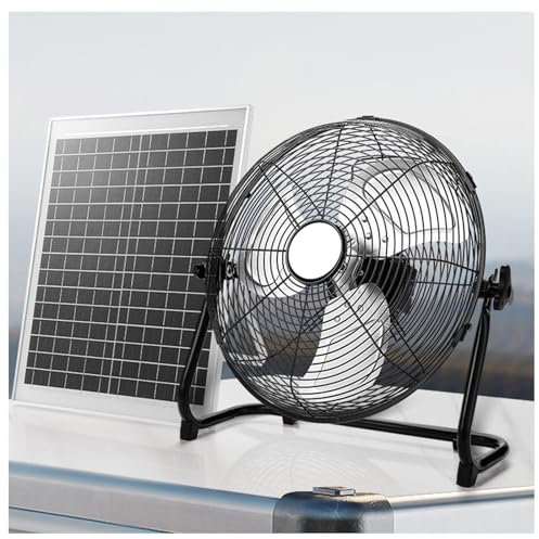 Ventilador solar portátil de 20.000 mAh, recargable, ventilador de camping de 12 velocidades, funciona con pilas, para picnic, huracán, pesca, viajes, lugar de trabajo, color negro, 36 cm
