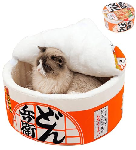 ZHUIYIWIN Katzenhöhle, Katzenbetten, Kuschelhöhle für Kätzchen, Bequemer Schlafplatz für Katzen Welpen, Plüsch Haus Indoor (Orange, M)