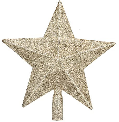 Glomora Star Tree Topper Decorated, Golden Light Weight Shiny Mini Christmas Tree Topper for Christmas Tree Ornaments Holiday Indoor and Outdoor Treetop Decoration