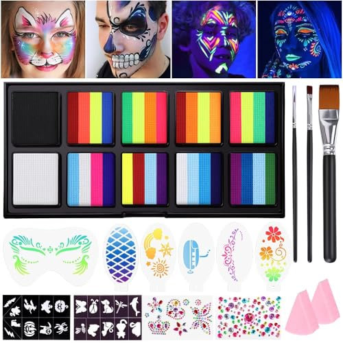 Set di trucchi per bambini, a base d'acqua, per carnevale, per bambini, adulti, non tossici, per il corpo, trucco di carnevale, trucco da teatro