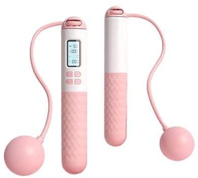 Flintronic Skipping Rope with Counter, Skip Rope with LED Display, Digital Wireless Jump Rope, Professional Ball Bearings & Non-Slip Handles, Adjustable Jump Rope for Women Men Adult Kids(Pink)