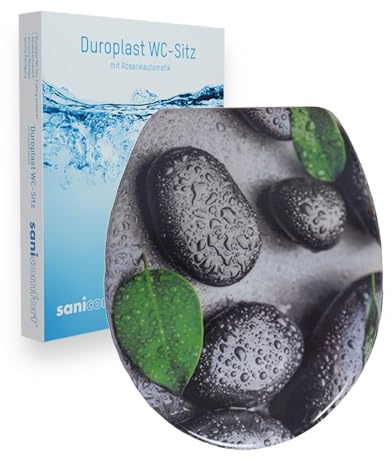 sanicomfort WC-Sitz, Duroplast, mit Absenkautomatik, Toilettensitz passend für alle handelsüblichen WC-Becken (Calming Stone)