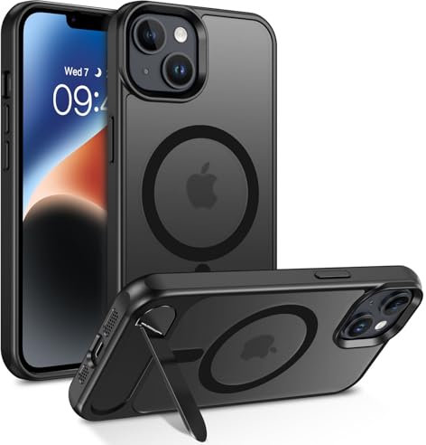 VENINGO for iPhone 14 Case, for iPhone 14 Phone Case Compatible with MagSafe Invisible Stand Matte Translucent Shockproof 360 Protective Magnetic Slim Case for iPhone 14, Black