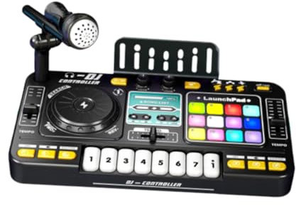 Perfeclan Kids DJ Mixer Spielzeug Turntable Spielzeug in Mic Kids DJ Controller DJ Party Mixer für Geschenk im Freien im Freien im Freien im Freien vor.