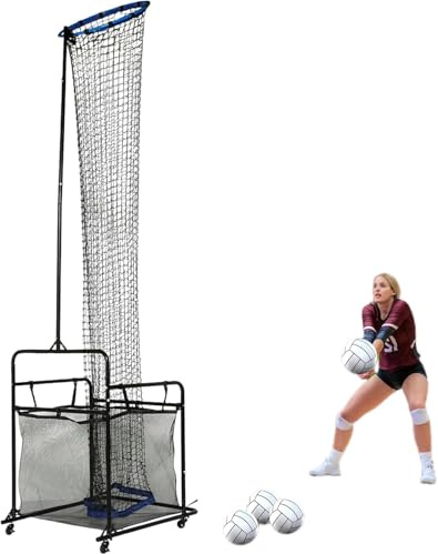 HuKaiL Volleyball Setter Trainer Netz, Einstellbarer Winkel (0°-90°) & Höhe (1,7-3,3 m) mit Rädern Auffangtasche, Trainingsnetz für Indoor & Outdoor, Rebounder-Übungsnetz für präzises Schlagen Spiken
