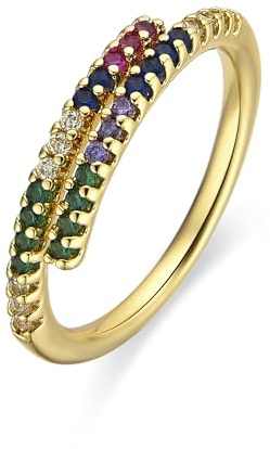 LUXENTER Ring mit mehrfarbigem Zirkonia, 18 Karat Gold – Tazel, Metall, ohne Edelsteine, Metall, Kein Edelstein