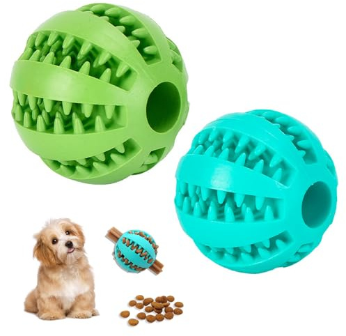 Taiyyi Zahnputzball,futterball für Hunde,Zum Reinigen/Kauen/Spiel-/Trainingskugeln,Naturkautschukhund -Fütterungskugeln, 2 (grün und blau)