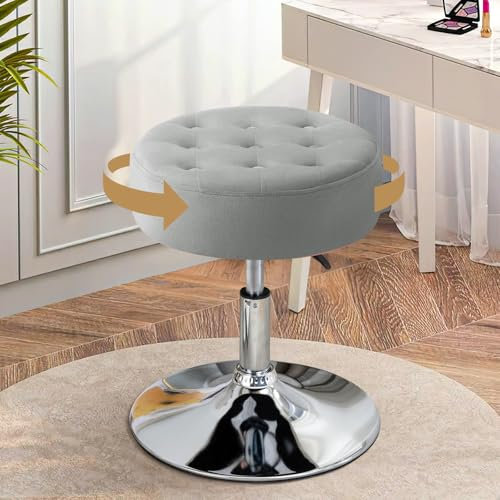 Ckaff Schminkhocker, Barhocker Schminktisch Hocker Höhenverstellbar Drehbar, Breiter Bürohocker aus Samt Rund Badhocker Arbeitshocker Küchenhocker für Schlafzimmer Wohnzimmer Bar, Hellgrau