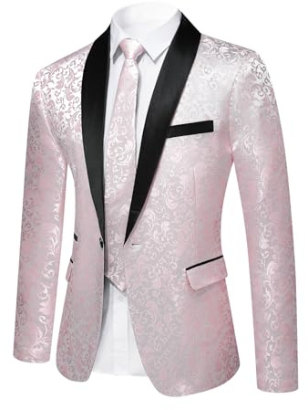 YFFUSHI Blazer da Uomo Jacquard Paisley Giacca da Abito 1 Bottone Giacche da Smoking per Matrimoni | Giacca floreale, 1 bottone, spacco posteriore, elegante, per feste o vacanze