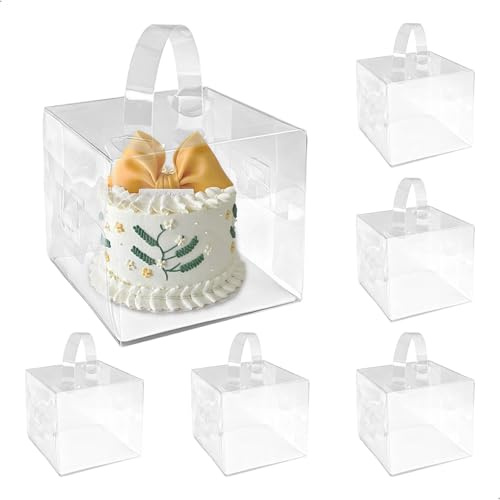 xtemtoamz Kuchen Transportbox KuchenbehäLter, 4 Zoll Tortentransportbox, Wiederverwendbar Transparent Tortenbehälter für Obstkuchen, Desserts, Geschenke, 6 Stück, Kuchentransportbox 13 * 13 * 11cm