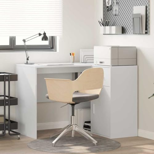 Nqyjm Computertisch mit Tür und Schublade Eckschreibtisch mit Regal Weiß 102 x 50 x 75 cm Holzwerkstoff Gaming Tisch, PC Tisch Bürotisch für Schlafzimmer, Wohnzimmer, Büro