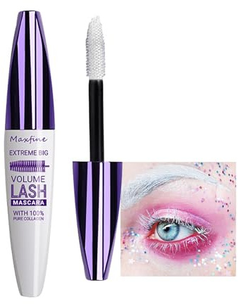 5D Weiß Wimperntusche, Wasserdicht & Verwischungsfest, Volumenverstärkende Mascara mit Fasern für Natürlich Geschwungene Wimpern – Langhaltendes Augen-Make-up für Alltag, Partys und Events