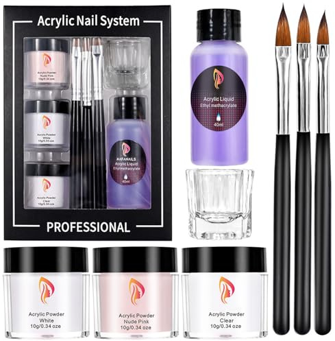 Professional Acrylic Nail Kit - Acrylic Powder And Liquid Set for Nail Extension - 3 Colors Acrylic Nail Powder Set with Art Brush, Liquid, Glass Cup for Beginners