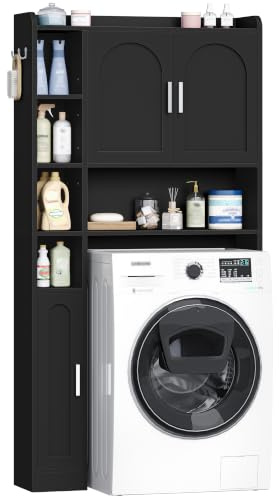 Hzuaneri Mobile Lavatrice,3 Ante, Ripiani Regolabili, 24 x 82 x 170 cm,Nero