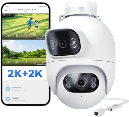 IMILAB 4 K (3 MP + 3 MP) Überwachungskamera für den Außenbereich, kabelgebunden, Doppelobjektiv, WLAN-Kamera für den Außenbereich, 360 ° Rotation, Work W/Xiaomi Home App, Nachtsicht, bidirektionales