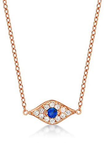 Diamond Treats Dainty Rose Gold Evil Eye Necklace in 925 Sterling Silver, Evil Eye Pendant with Cubic Zirconia Stones, Dainty Women's Jewellery