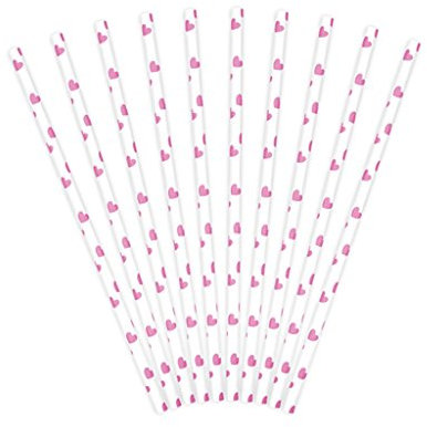 10 pcs Paper Drinking Straws with Hearts for Birthday Party, Eco-friendly 19.5cm (Pink)